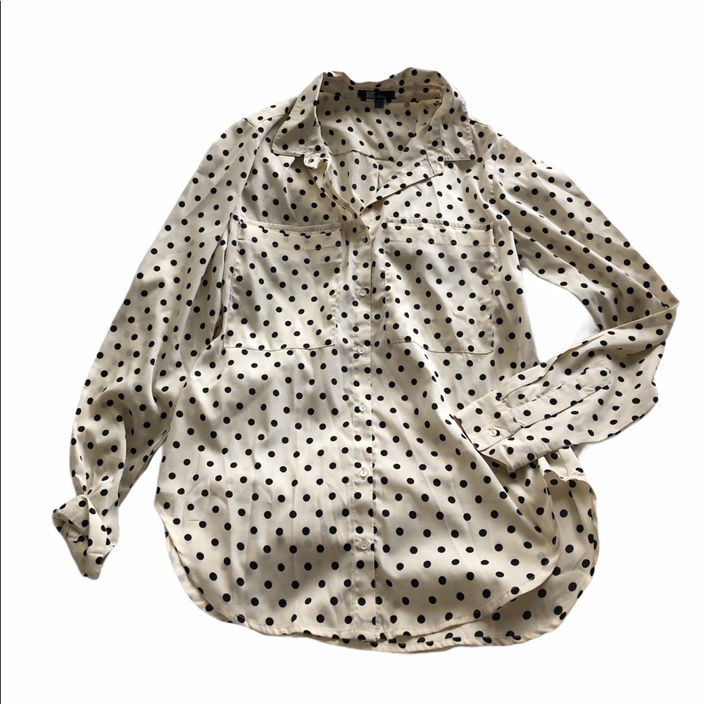 Kut from the Kloth polka dot cream long sleeve top
